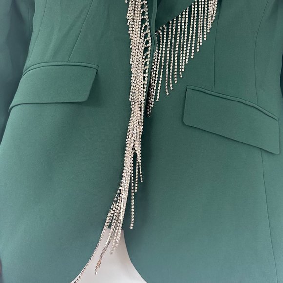 NWT Cinq à Sept Cheyenne Crepe  Blazer Jacket Rhinestone Embellished Fringe Sz 2 - Picture 7 of 9